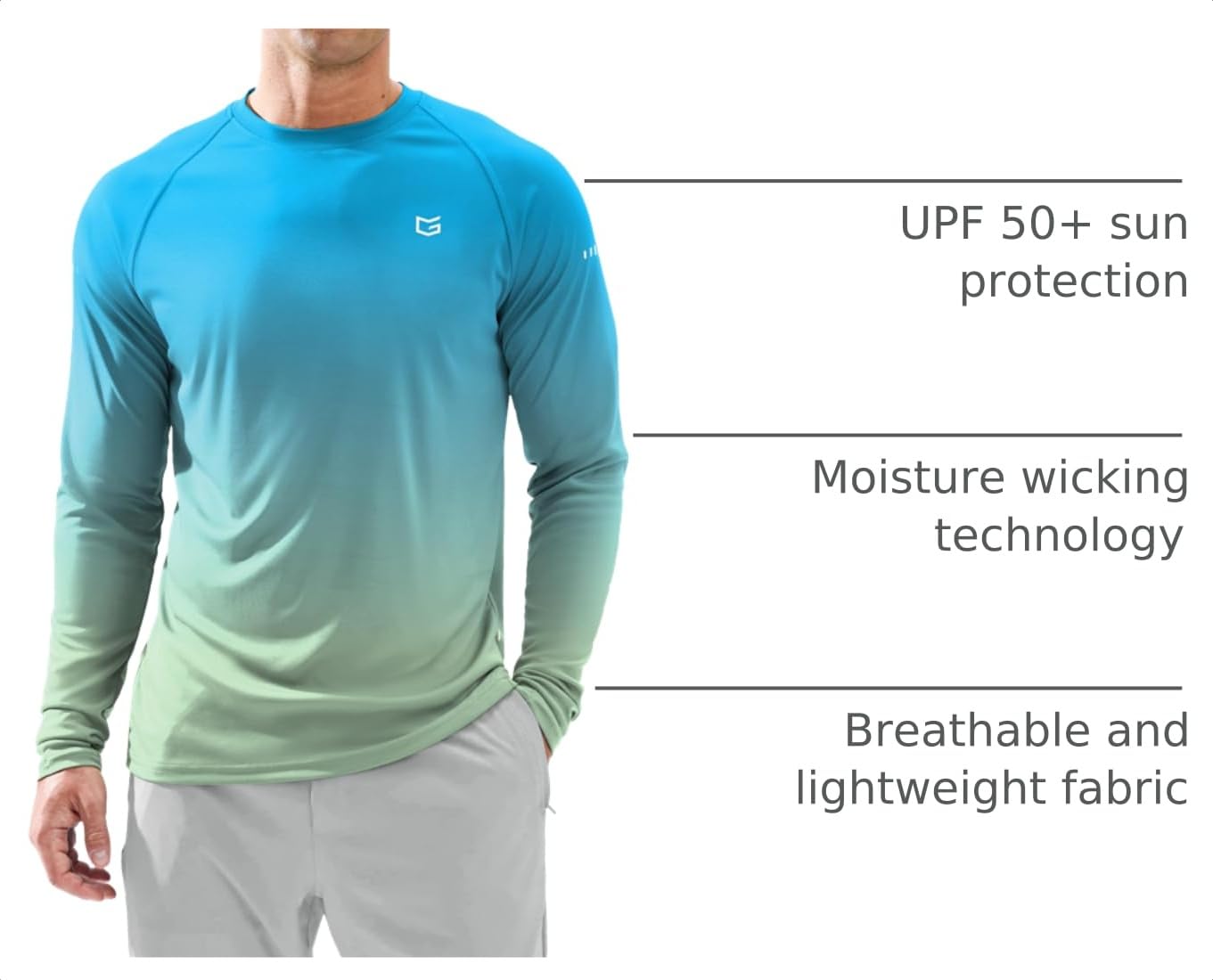 Men's Sun Protection Long Sleeve Shirts UPF 50+ Rash Guard for Men SPF UV Fishing Hiking Running Workout Athletic Shirt