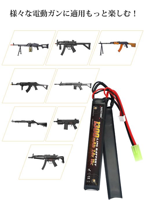 NASTIMA 7.4V 1300mAh Airsoft Lipo Battery, 2S 15C Butterfly Battery Pack Compatible with Mini Tamiya Connector for Airsoft Guns AK47, MP5K, MP5, Scar, M249, AUG, AEG