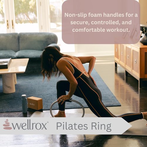 Wellrox Pilates Ring and Carrying Bag- Lightweight Magic Circle Yoga Ring- Core, Thigh and Arm Exerciser for Yoga, Pilates, Strength Training (15 inches, Grey)