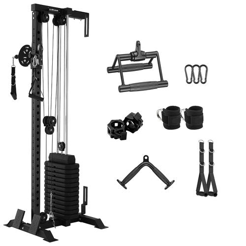 Mikolo Wall Mount Cable Station Pro,215lb Weight Stack Cable Machine, Cable Crossover Machine with Dual Pulley System and 27 Positions for Home Gym(Cable Machine with Upgrade Cable Attachments)