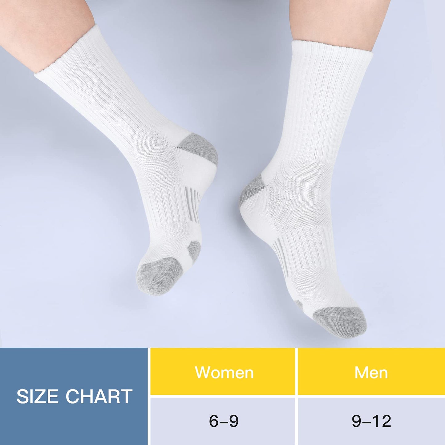 Felicigeely Athletic Crew Socks Cushion Running Socks Performance Breathable Sports Socks for Men (US, Numeric, 9, 12, Regular, Regular, White)