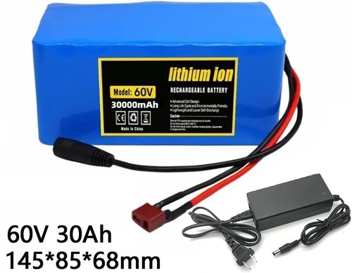 60V 30Ah E-Bike Battery Pack with BMS Protection, Lithium Battery with Charger for Electric Bicycle