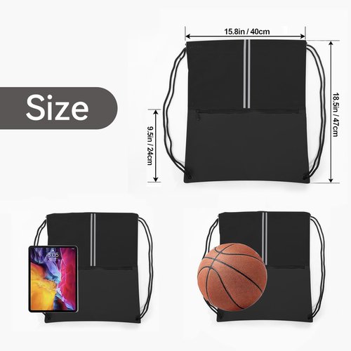 JOYNYON Drawstring Backpack Sports Gym Bag Draw String Back Bag for Men Women - Lightweight Waterproof Durable Sackpack with Zipper Pocket (Black)