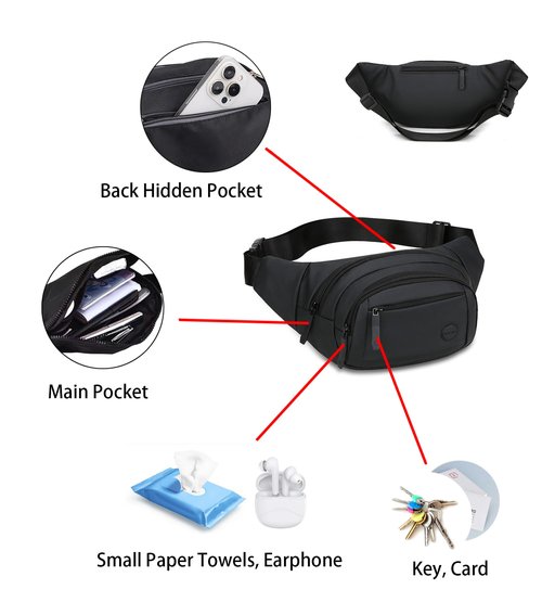 FVVWVV Crossbody Fanny Pack for Women and Men, Large Capacity Waist Bag with 4 Zipper Pockets, Fashion Waist Packs with Adjustable Strap for Traveling, Hiking, Jogging, Cycling, Running
