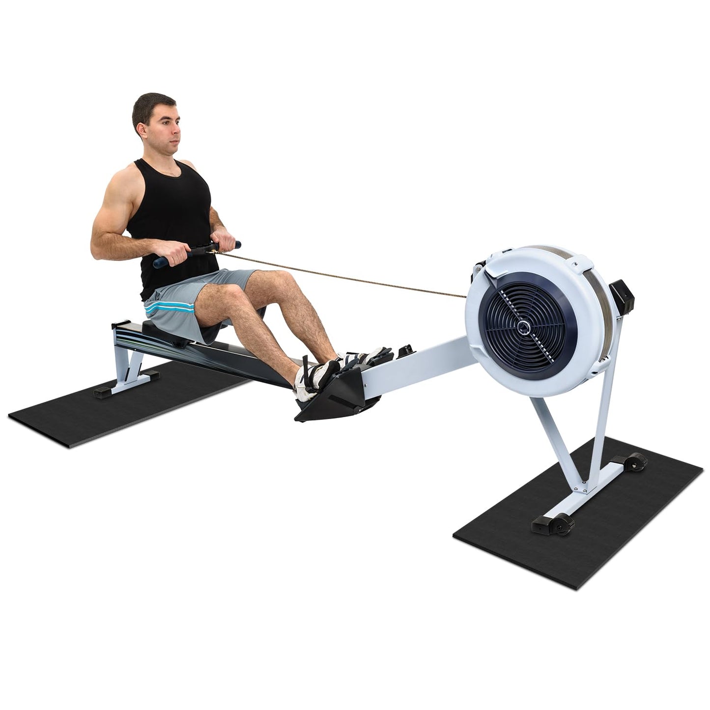 2PCS Non-Slip Mat Rowing, Rowing Machine Bike Mat for Carpet & Hardwood Floors, Exercise Bike Mats for Exercise Equipment (Two Pieces:30 * 12 inch)