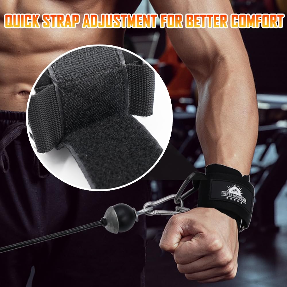 Lights Mountain Wrist Cuffs for Cable Machines – 7mm Neoprene Thick Padding with Welded Triangle Ring – Adjustable Size, M & L Options – Perfect for Lateral Raises, Arm & Shoulder Workouts