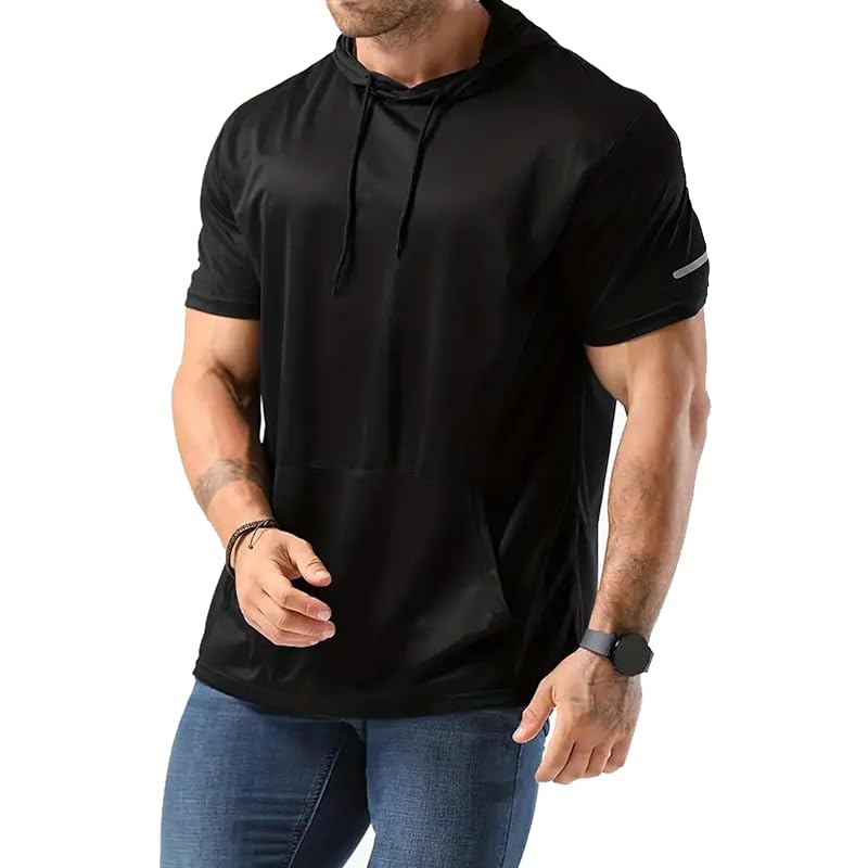 Frueo Men’s 0550 Black/Gray Navy 4X-Large Quick-Dry Mesh Hooded Workout Shirt
