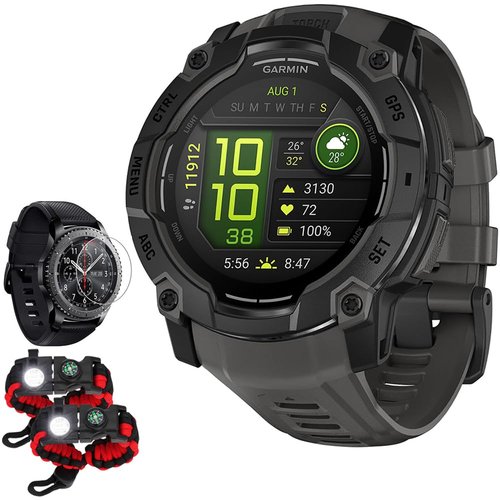 Garmin Instinct 3-50 mm Outdoor GPS Smartwatch, AMOLED, Black with Black Band 010-03020-00 Bundle with Deco Essentials Screen Protector & 2X Tactical Emergency Paracord Bracelet