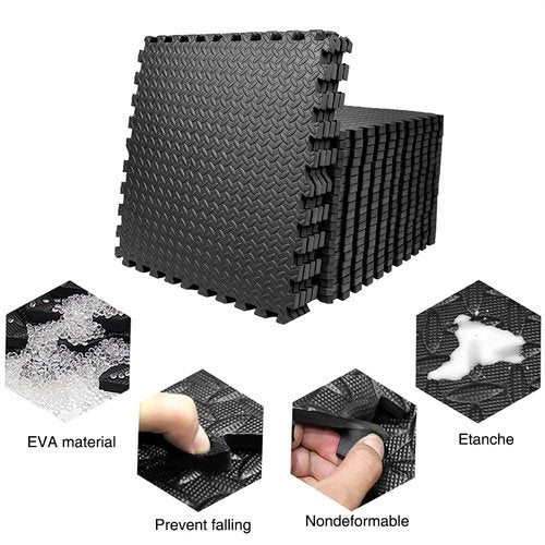 [Upgraded Version] 24"x24" EVA Foam Floor Tiles (1/2" Thick) – Interlocking Gym Mats for Home, Garage, Playroom – Non-Slip, Shock-Absorbent Exercise & Kids Play Mat (Set of 24 pcs,Black)