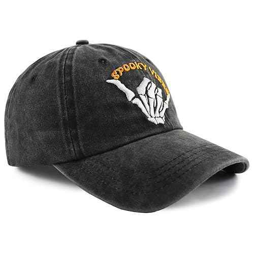 Funny Halloween Spooky Vibes Hats, Adjustable Embroidery Cotton Skeleton Hand Vintage Baseball Cap for Men Women