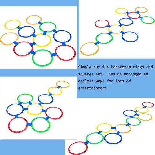 AMYESE 11in Hopscotch Rings-Hopscotch Game Hoops Circles with 15 Connectors for Kids Balance Agility Training Obstacle Course, Boys Girls Birthday Fun Play Indoor Outdoor Backyard Playground Activity