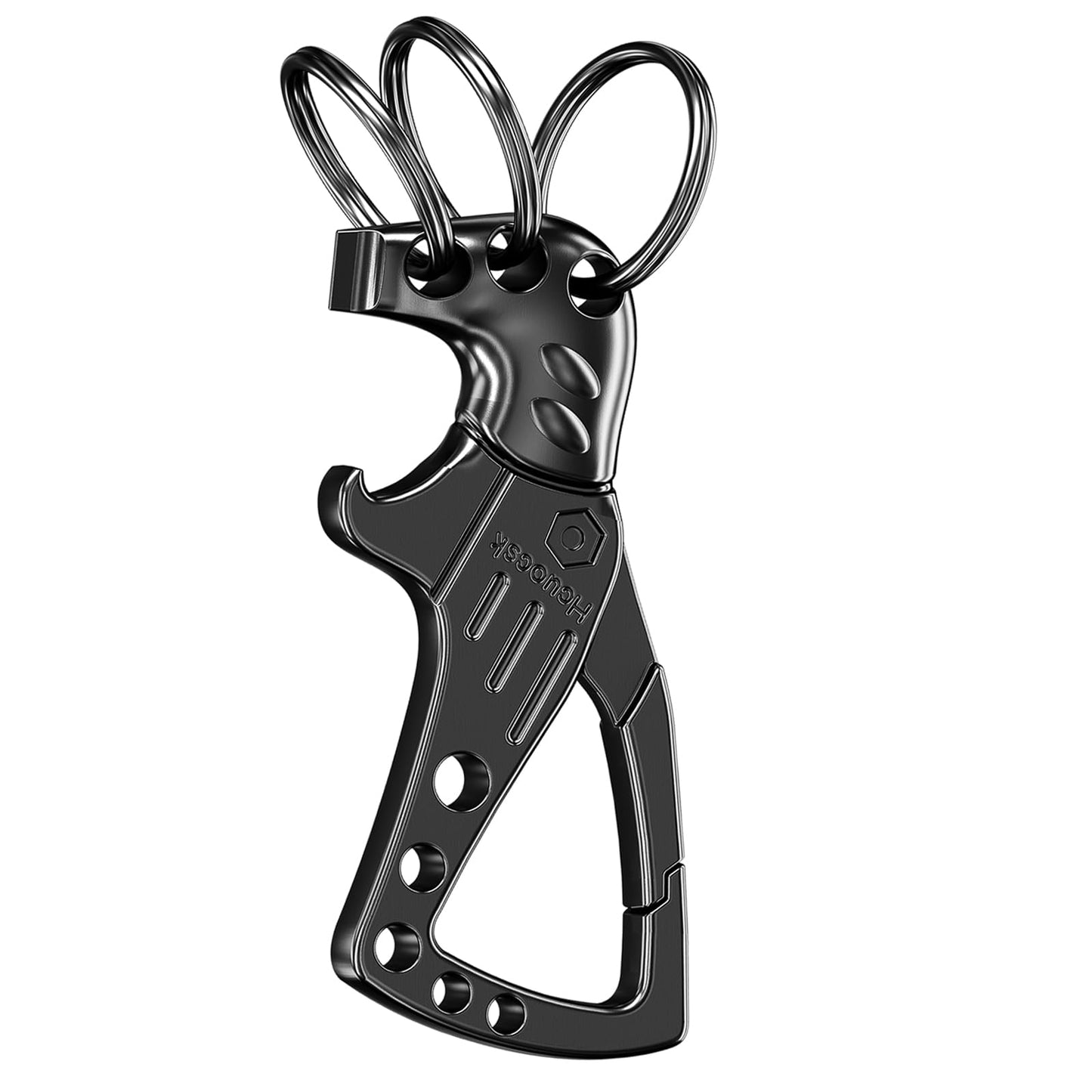 Hcuocsk Heavy Duty Key chain, Carabiner Clip Keychain with Bottle Opener, 3 Key Rings for Car Keys, Metal Secure Snap Lock, Family Present for Men and Women(Black,1-Pack)