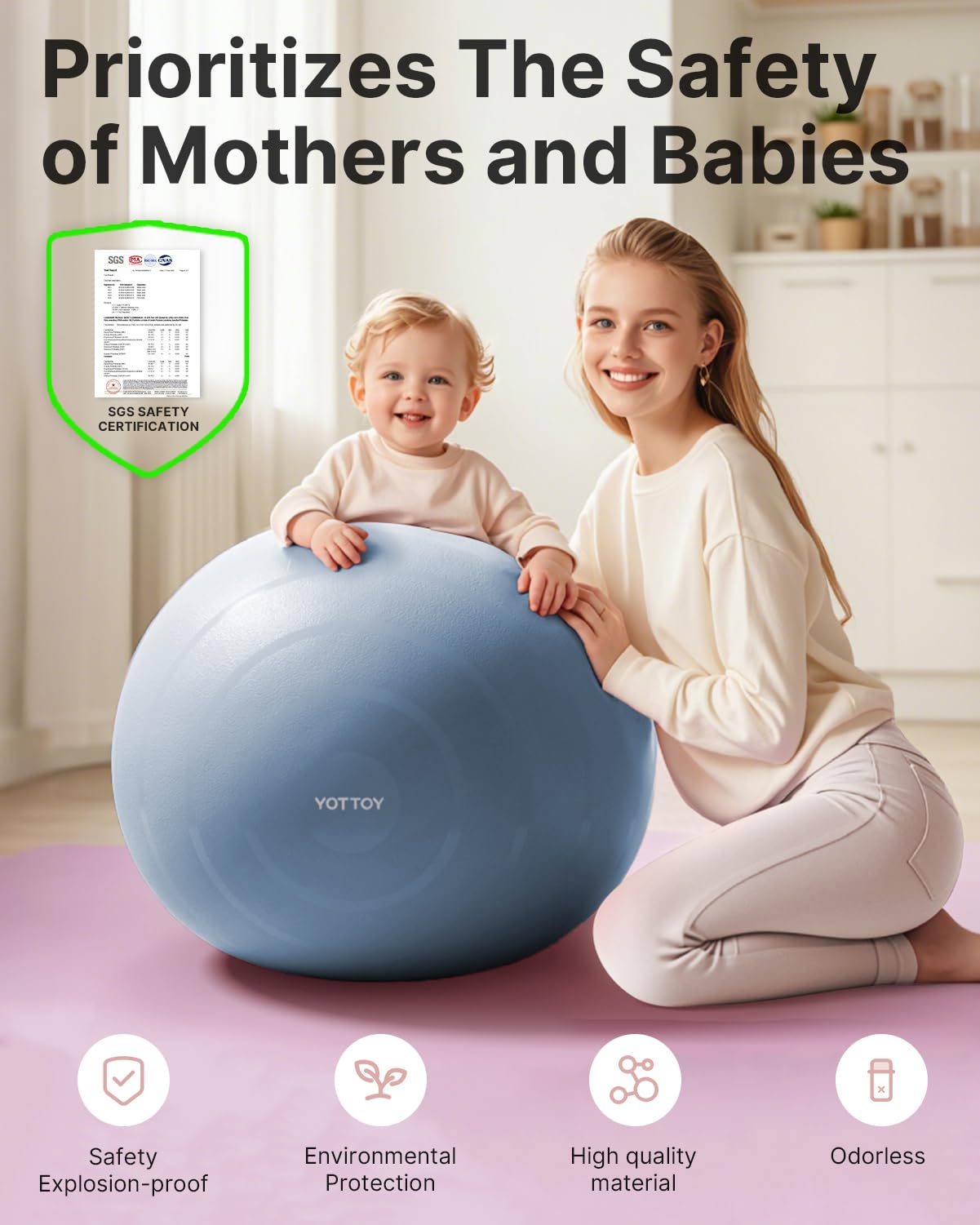 YOTTOY Anti-Burst Exercise Ball for Working Out, Yoga Ball for Pregnancy,Extra Thick Workouk for Physical Therapy,Stability Ball for Chair Fitness with Pump (Blue)