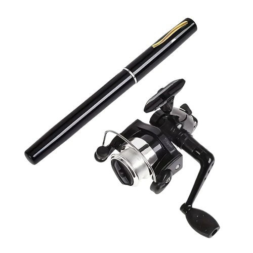 Mini Pen Fishing Rod and Reel Combo, 39.37in/100cm Telescopic Fiberglass Rod, Fast Action, Compact Travel Pole Kit, Retractable to 7.87in, Pocket-Size Gift for Fishing Lovers (Black)