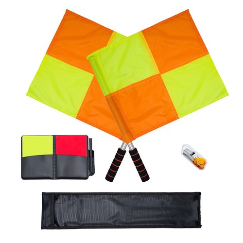 Soccer Referee-flags Football Yellow-red Cards-whistle - Ref Linesman Reffing Sideline Checkered Corner Equipment Set Kit Gear Packs (Color02)