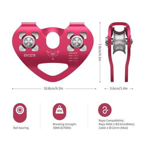 Lixada Zipline Pulley 30KN Trolley Rescue for 1/4 5/16 3/8 1/2 Cable Backyard Zipline, Hauling, Rigging and Commercial Purposes,Holds Upto 6700lbs