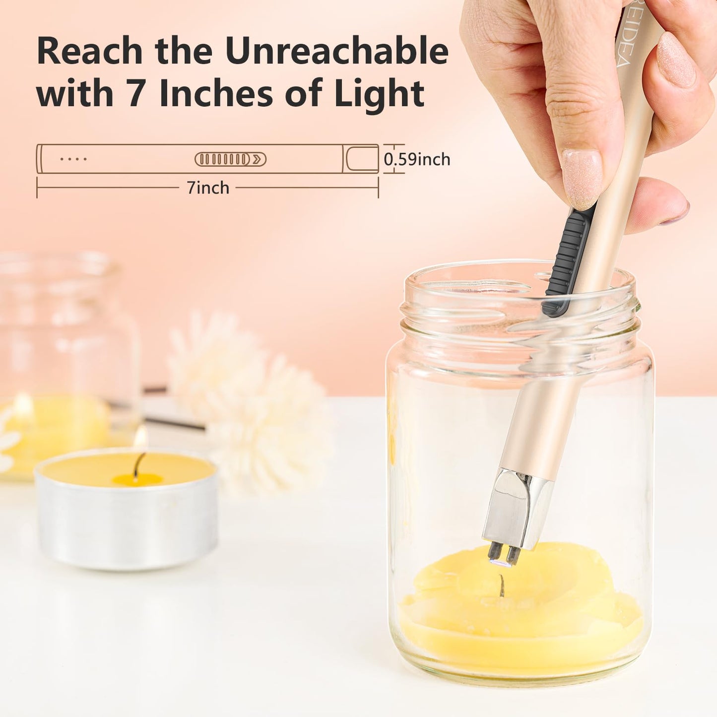REIDEA Candle Lighter Electronic Arc Windproof Flameless USB Rechargeable Lighter with Safe Button for Home Kitchen, S4, Champagne Gold