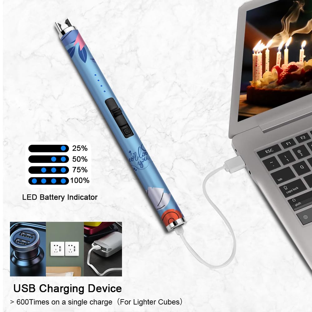 SUPRUS Candle Arc USB Type C Lighter Electric Lighter with Upgraded LED Battery Display Safety Switch Rechargeable Flameless Plasma Windproof Portable for Mother‘s Day (Blue)