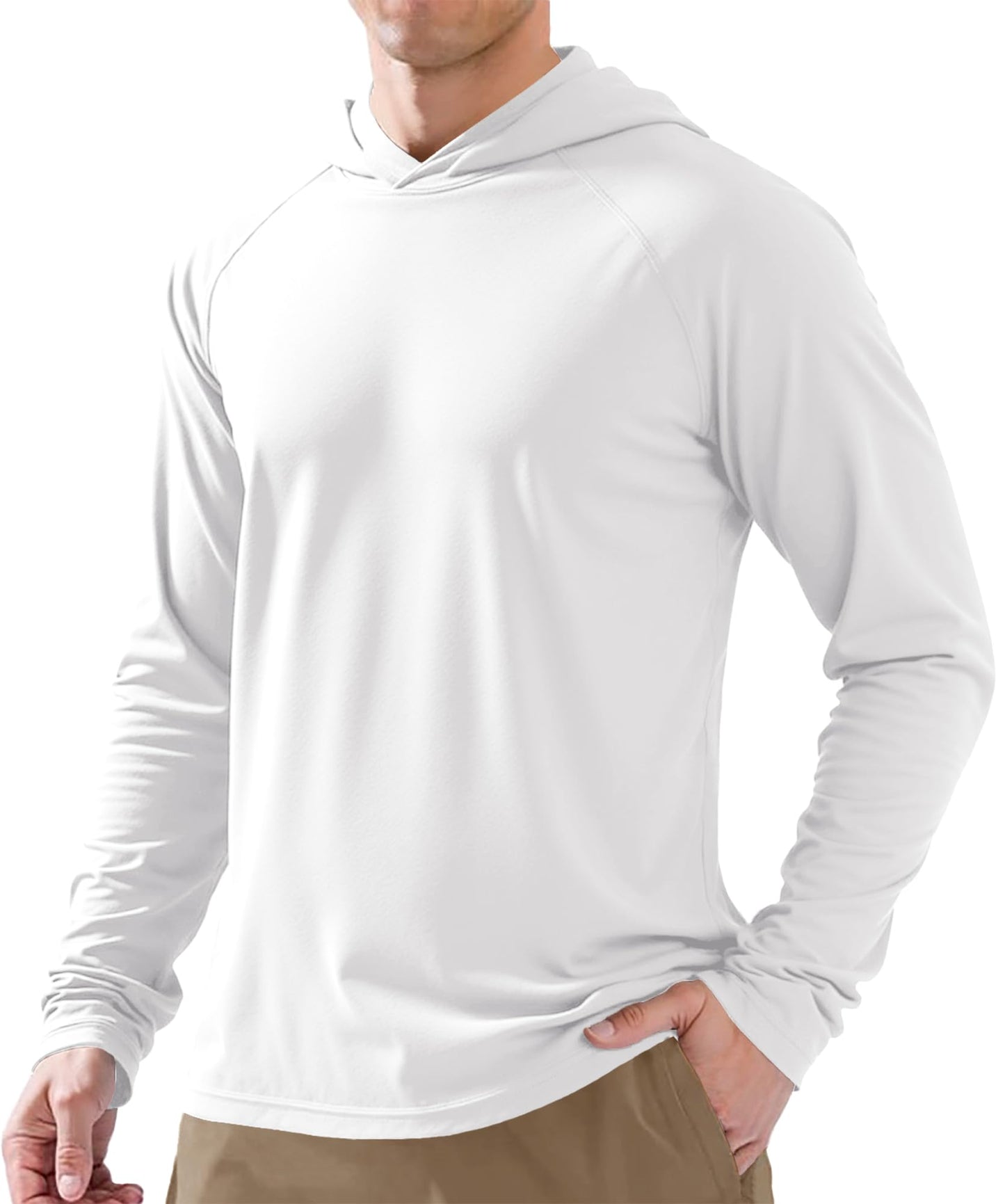 PLUMZJOY UPF 50+ Fishing Shirts for Men Long Sleeve Sun Protection Hoodie Shirt Lightweight Outdoor UV Hiking Shirts White M