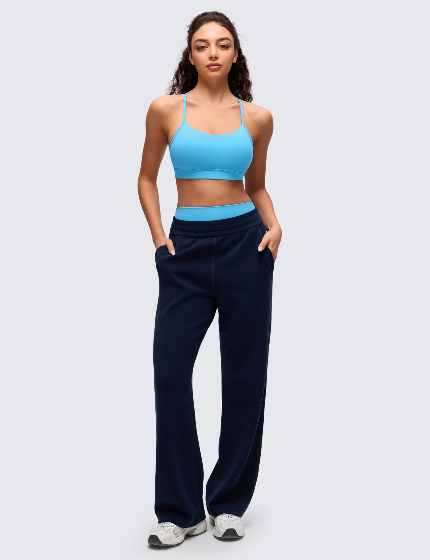 CRZ YOGA Butterluxe Y Back Sports Bras for Women - Padded Racerback Low Impact Spaghetti Thin Strap Workout Yoga Top Kayak Blue X-Large