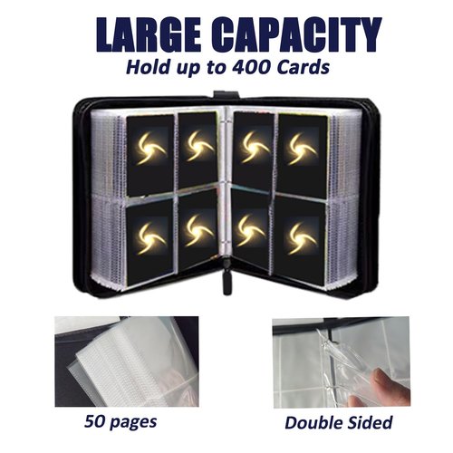 Card Binder Album 4 Pocket, 400 Pockets Trading Card Holder Binder with 50 Removable Sleeves, Zipper Card Book for Trading Cards, Game Sports Cards (Dragon)
