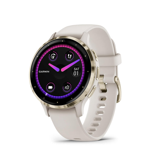 Garmin Venu 3S (Refurbished) Soft Gold Stainless Steel Bezel 1.2-Inch AMOLED Touchscreen Display Smart Watch with 41mm Ivory Case and Silicone Band, 010-N2785-04