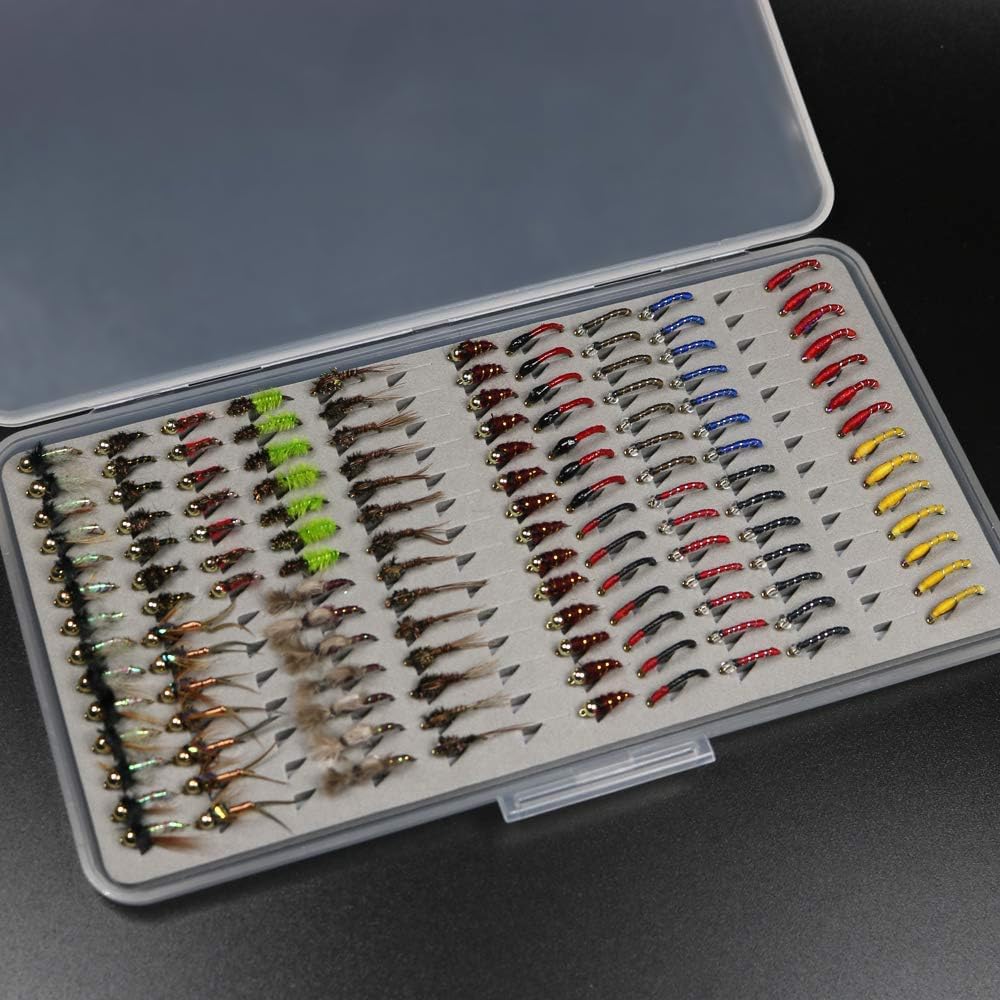 133pcs/Set Ultra-Thin Portable Nymph Scud Midge Flies Kit Assortment with Box Trout Fishing Fly Lures (133, 12/14#)