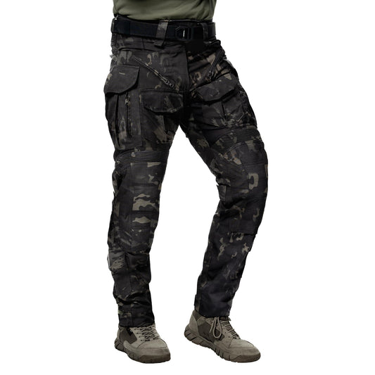 IDOGEAR OUTDOOR G5 Combat Pants Men's Tactical Trousers with Hidden Knee Pad Camo Tactical Gear for Airsoft Hunting Paintball(camo Black,34W x 32L)
