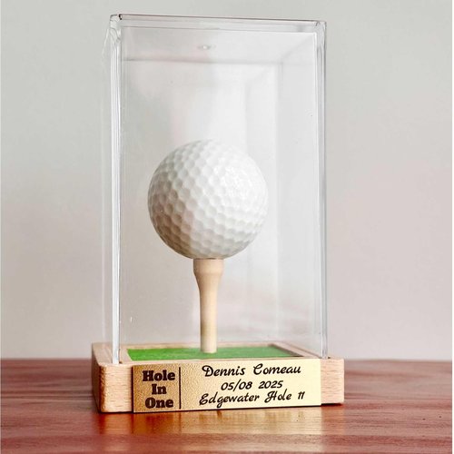signxuni Custom Golf Ball Display Case - Hole in One Plaque Engraved Brass Plate 2.4" x 0.6"