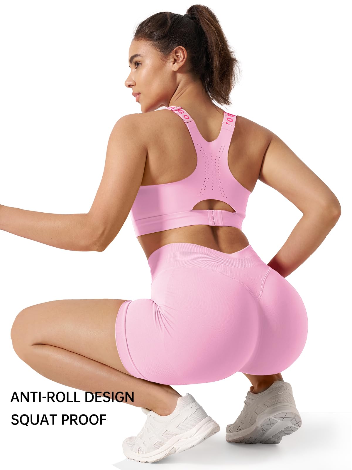 Kepblom High-Waisted Butt-Lifting Scrunch Gym Shorts for Women - Workout Yoga Biker, Seamless Spandex Booty Shorts,Pink,S