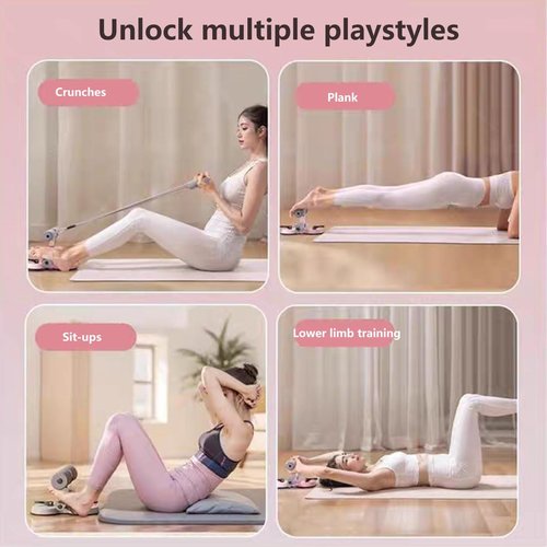 Ab Training Auxiliary Device, 2025 New Double Suction Cups Core Trainer, 3-Level Height Adjustable Sit Up Machine with Resistance Band, Full Body Workout Equipment for Home & Gym(PINK)