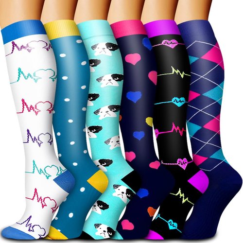Bluemaple 6 Pack Copper Compression Socks for Women Circulation-Best Support for Medical, Running, Nursing, Athletic