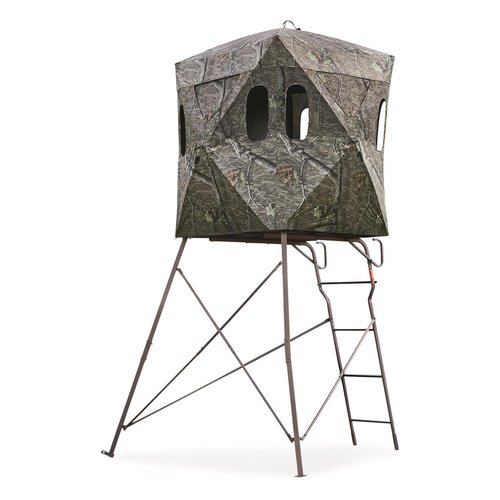 Guide Gear 6 Foot Tripod Hunting Tower Blind, 2-Man Stand Elevated, Hunting Gear Equipment Accessories, 4 by 4 Mossy Oak Country Roots