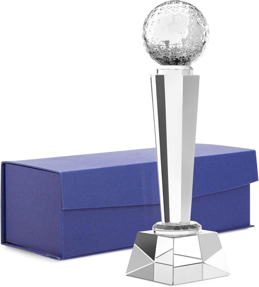 Juvale Crystal Glass Golf Trophy with Elegant Gift Box for Tournaments, Sports Competitions, Parties, Champion Award, Paperweight for Desktop and Table Decor (9 Inches Trophy Golf)