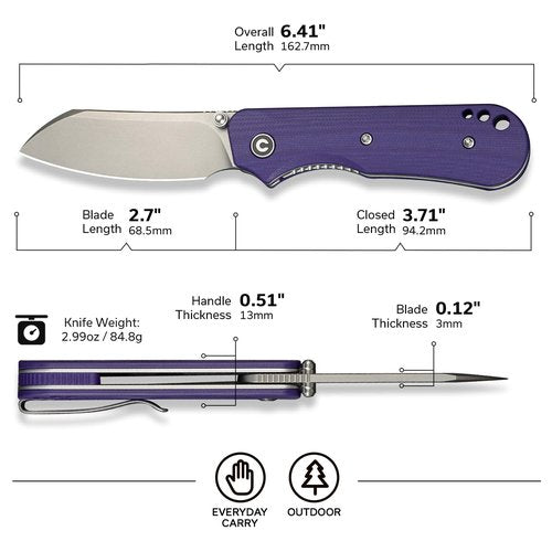 CIVIVI Crabby Pocket Knife, EDC Folding Knife for Men Women with Swedish 14C28N Blade Contoured G10 Handle, Designed by Ken Onion Jr. C24055-2