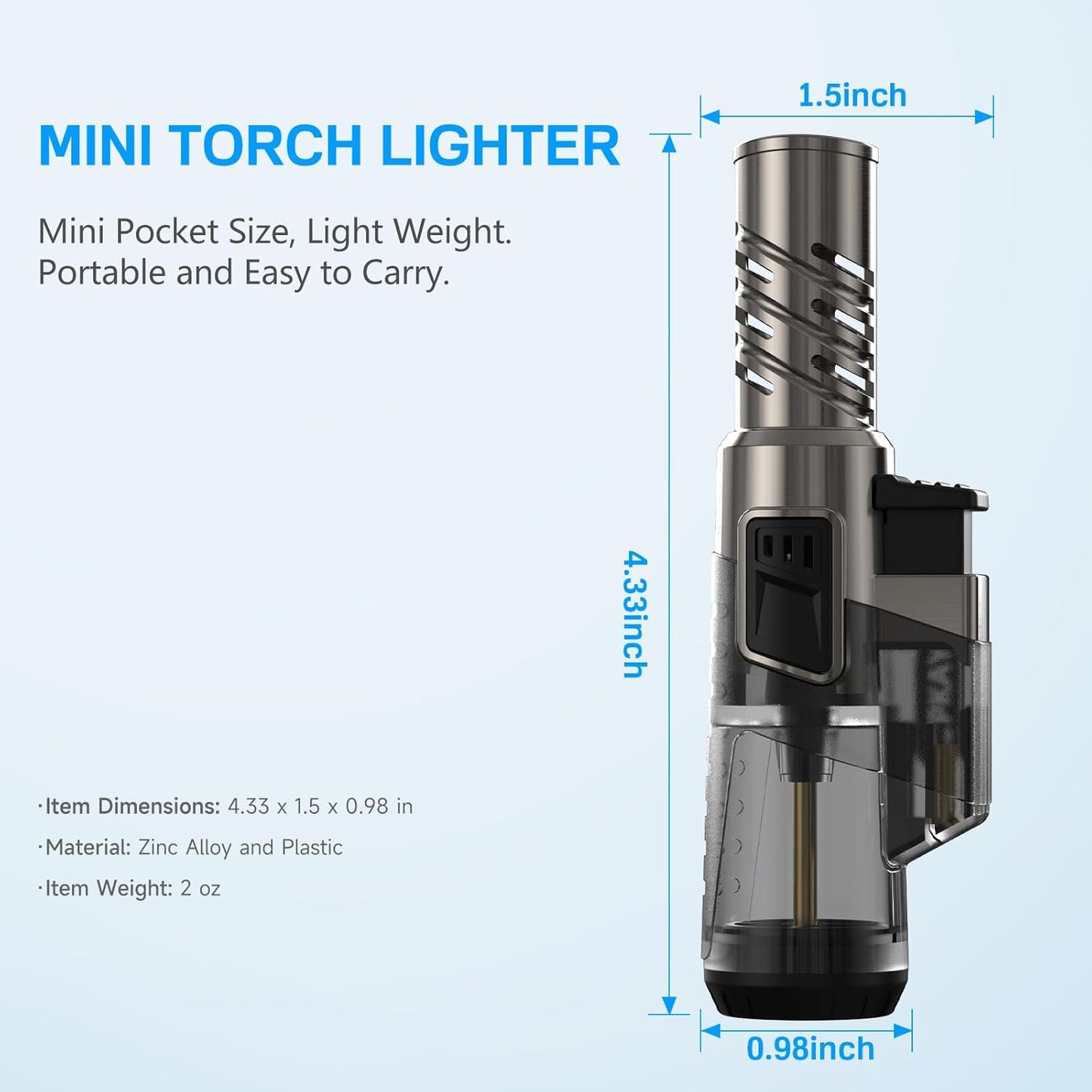 2 Pack Torch Lighter Jet Flame Butane Lighter Refillable Mini Torch Lighter for Candles Grill BBQ Fireworks Camping (NO PREFILLED)