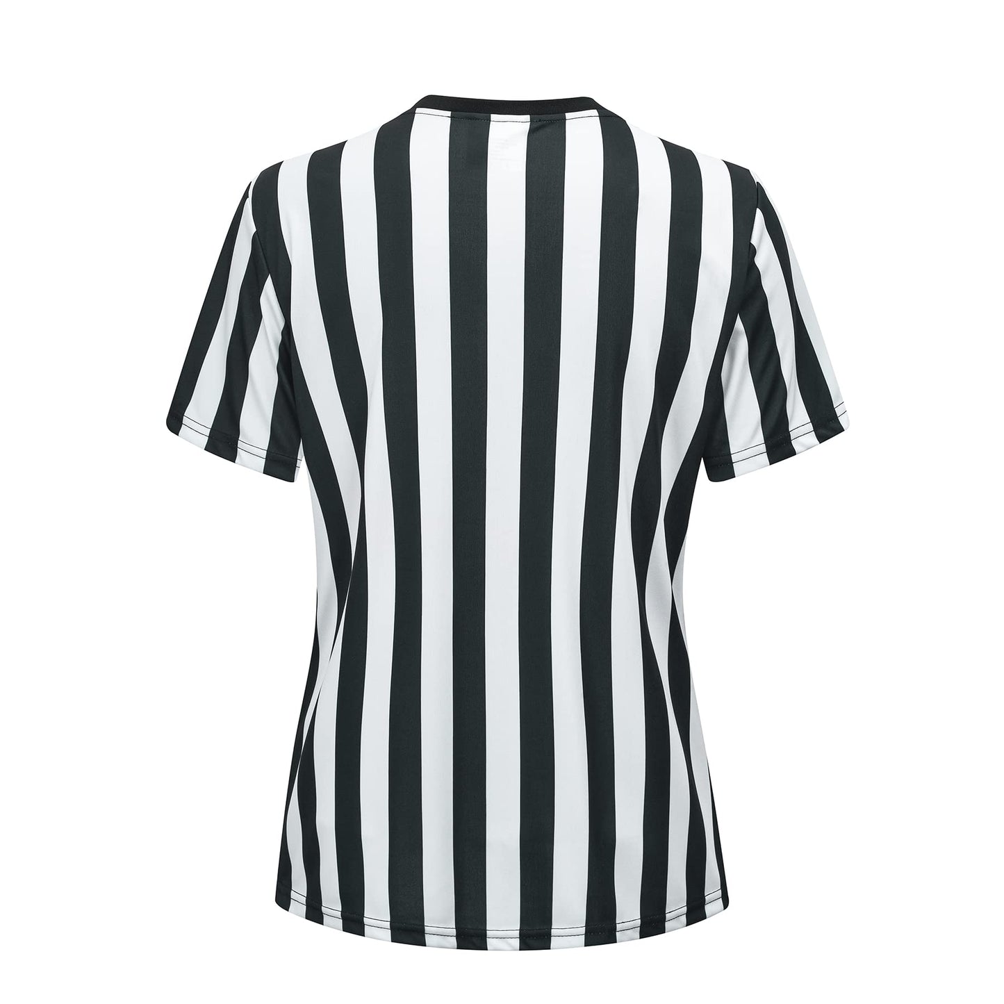 Women's Official Referee Shirt Black & White Stripe Ref Umpire Jersey Short Sleeve for Basketball Football Hockey V-Neck L