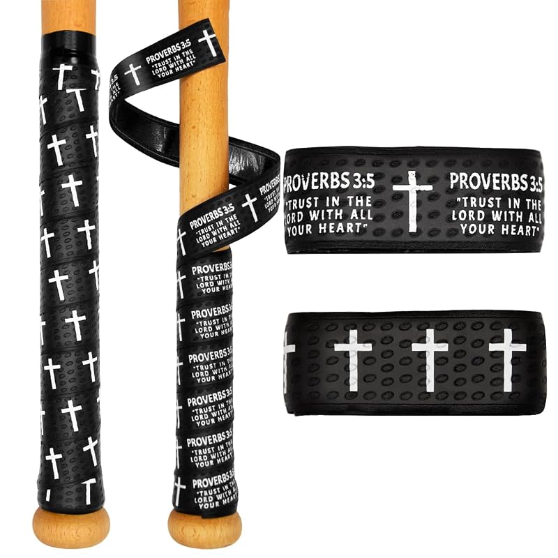 Baseball Bat Grip Tape with Cross Design – 1.5mm Precut, 43.31” x 1.18” Adhesive Wrist Tape (Black) - Faith-Inspired