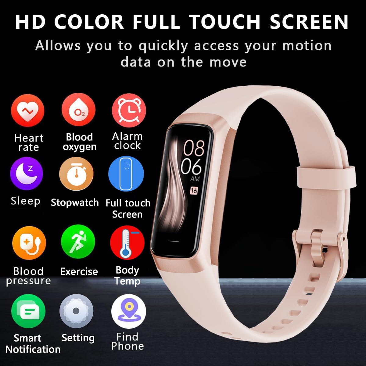 Fitness Tracker with Heart Rate/Blood Oxygen/Sleep Monitor, 20+ Sports Modes Smart Watches for Women/Men, Activity & Step Tracker Smart Watch for Android/iOS Phones (Pink)