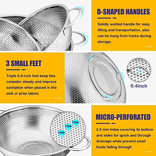 E-far Stainless Steel Colander Set of 3 (1, 3, 5 Quart) Kitchen Strainers with Handles