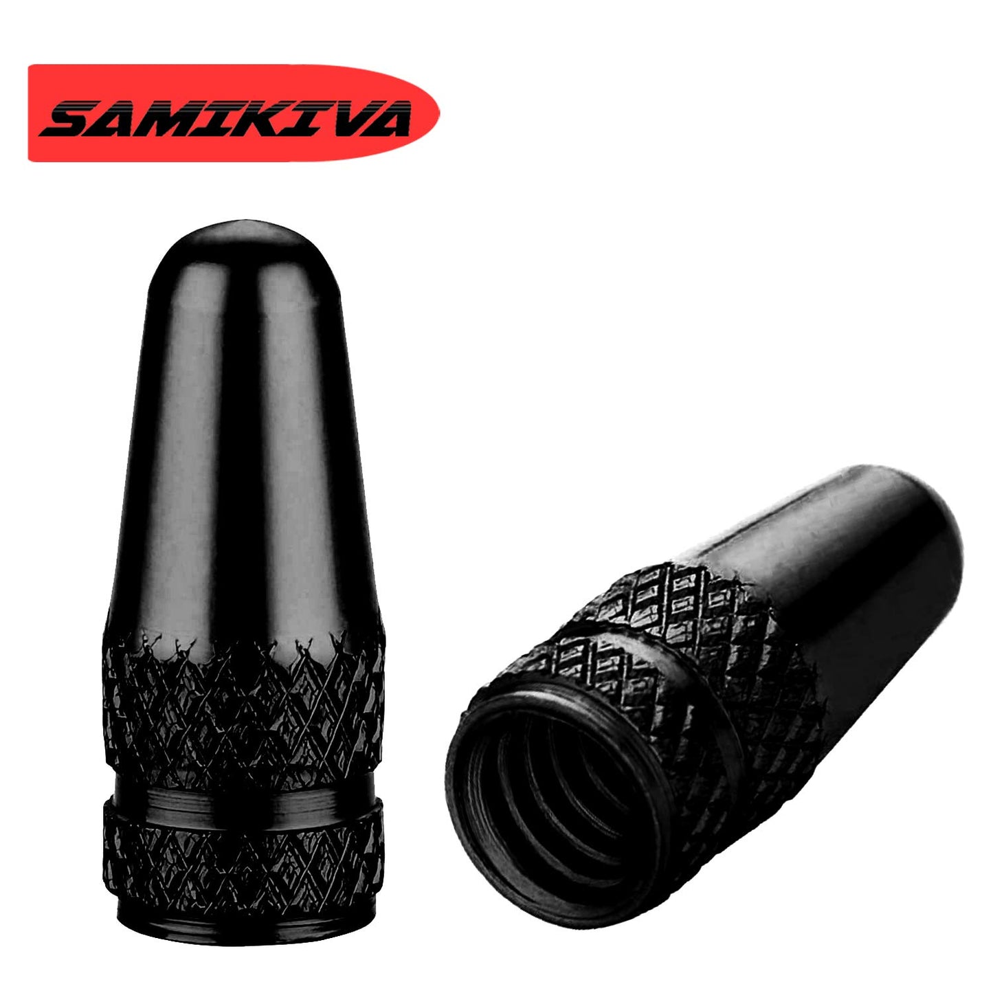 SAMIKIVA (10 Pack) Bike Presta Valve Stem Caps, Chrome Anodized Aluminum, Use On Presta French Valves, Dust caps for MTB Road Racing Bicycle, Rocket Style (Black (10 Pack))