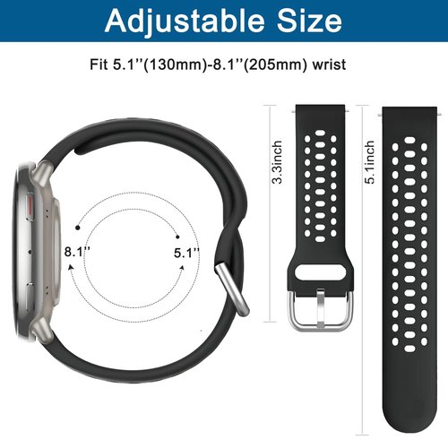 ZOCOVIN Silicone Watch Bands for Amazfit Active 2 /Active, Soft Sport Breathable Replacement Wristband Strap for Amazfit GTS 4/4 mini/3/2 mini/2e