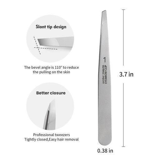 ZERNBER Eyebrow Hair Removal Tweezers, Slant Tweezer Handmade Professional Eyebrow Facial & Hair Remover Better closure Stainless Steel