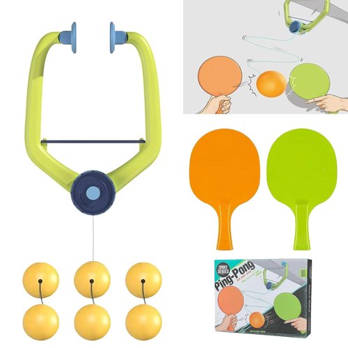 Door Ping Pong Game Over The Door, Hanging Table Tennis Trainer Portable Set,Adjustable Doorway Game Pingpong Trainer Door Jam Pingpong Starter Kit for Kids with Racket and Balls