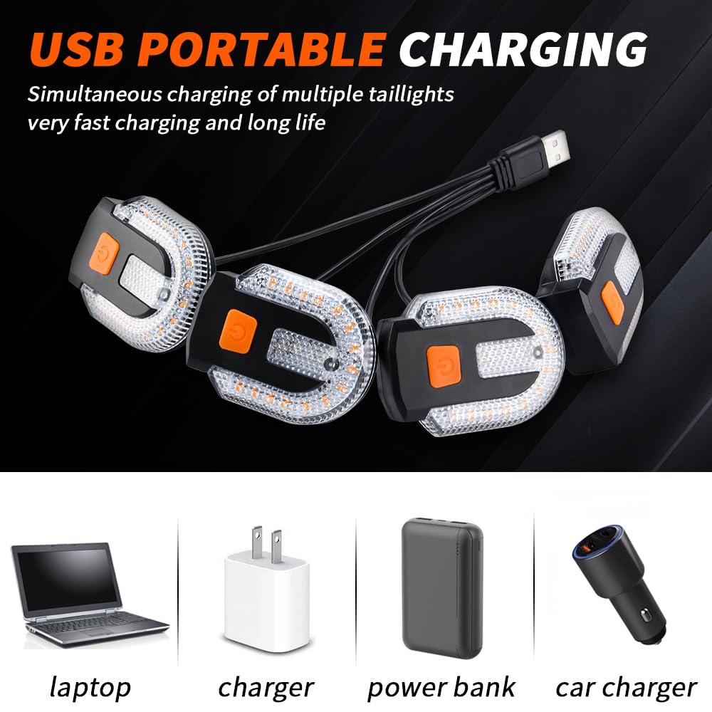 UPXSXT 4Pcs Turn Signals for Bicycles with Alarm, USB Charging Remote Control Split/Integrated Bike Tail Light 5 Modes Waterproof Strobe Bike Rear Lights Can be Mounted on Front and Rear of Bicycle