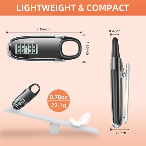 Simple Step Counter Walking 3D Pedometer with Clip & Lanyard, Step Counter with LCD Display, Clip and Lanyard (Black)