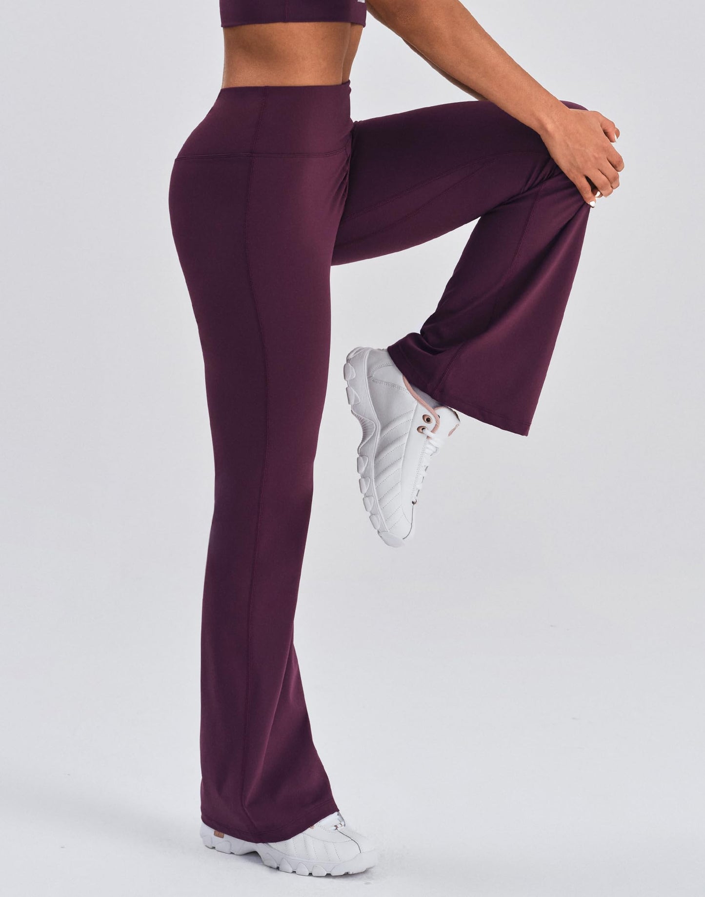K-Swiss Flare Leggings for Women 32" - High Waist Wide Leg Bell Bottom Bootcut Yoga Pants for Casual Lounge, Purple/MISC M