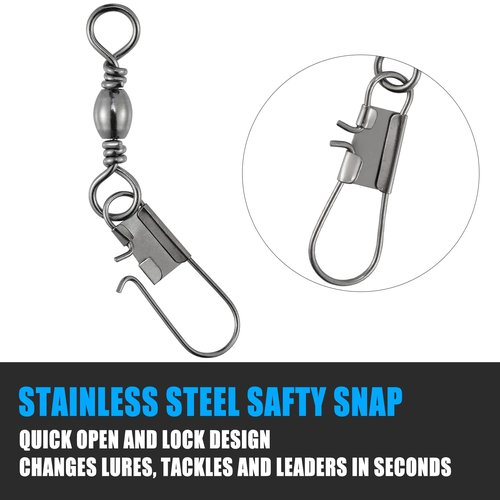Dr.Fish 50 Pack Fishing Snap Swivels, Barrel Swivels Fishing Tackles, Stainless Steel Safty Interlock Snaps Leader Line Lure Connector Fresh&Saltwater #14