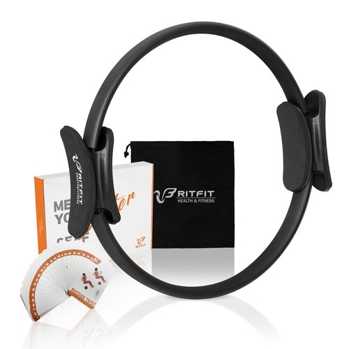 RitFit Pilates Ring Circle - 14 Inch Magic Fitness Circle for Toning Inner & Outer Thighs, Bonus Workout Guide Included (Black)