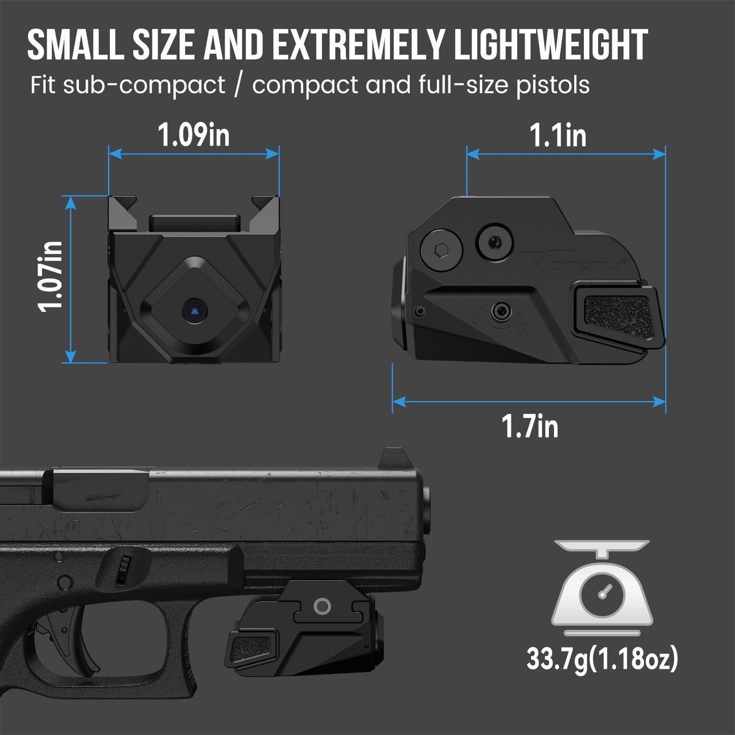 Votatu H6L-G Ultra Compact Laser Sight for Pistol Handgun, Rechargeable Sub-Compact for Taurus G2C, G3C, 1913 Picatinny, Sig P320, Beretta 90two, S&W 99 and S&W TSW